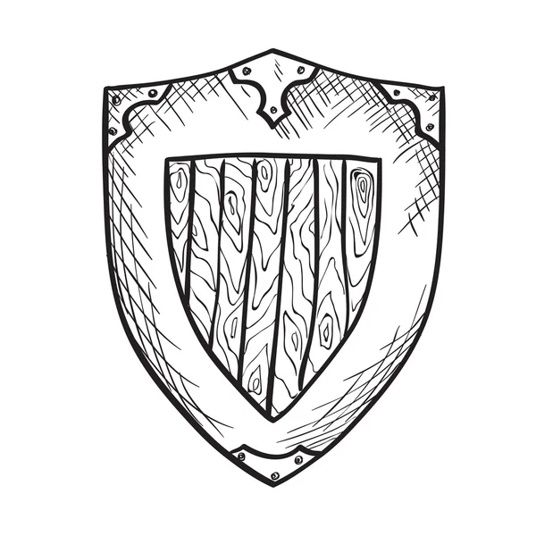 Bosquejo dibujado a mano escudo medieval — Vector de stock