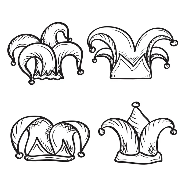 芸術的な手描きジョーカー (道化師) 帽子のセット — ストックベクタ