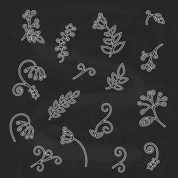 Elementos florales abstractos dibujados a mano, estilo boceto — Archivo Imágenes Vectoriales