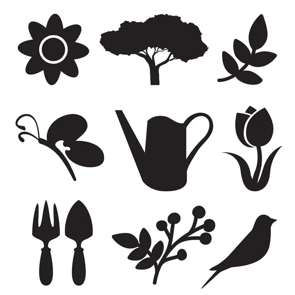 Set silhouette jardinage — Image vectorielle