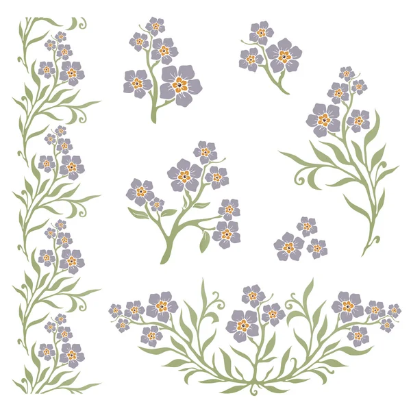 Forget-me-not (myosotis) fleurs graphiques — Image vectorielle