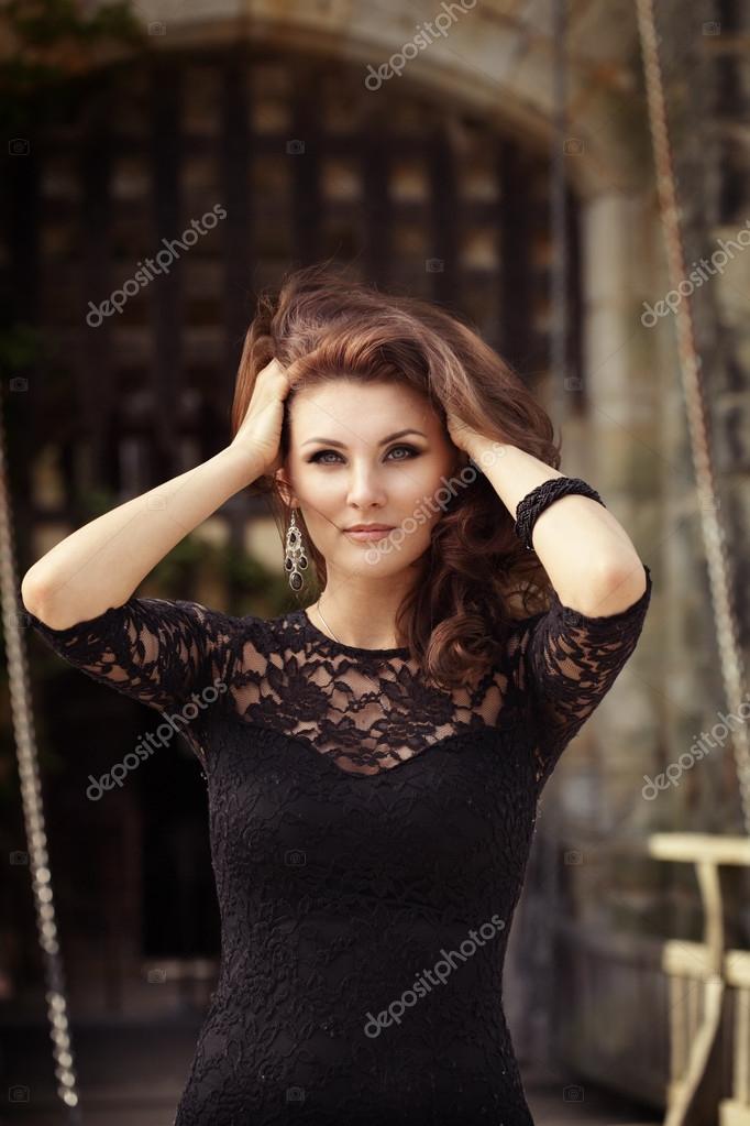 Brunette black lace dress think, that With Brunette black lace dress accept. The