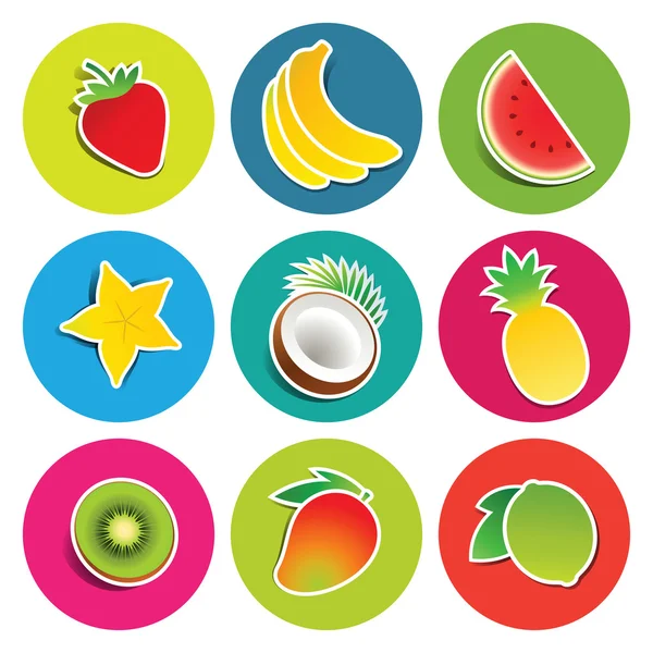 Set of fruit icons in the circles — Stock Vector