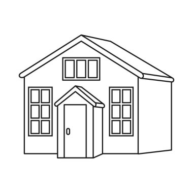 Çizgi sanat eseri, tavan arası olan siyah beyaz bir kasaba evi.