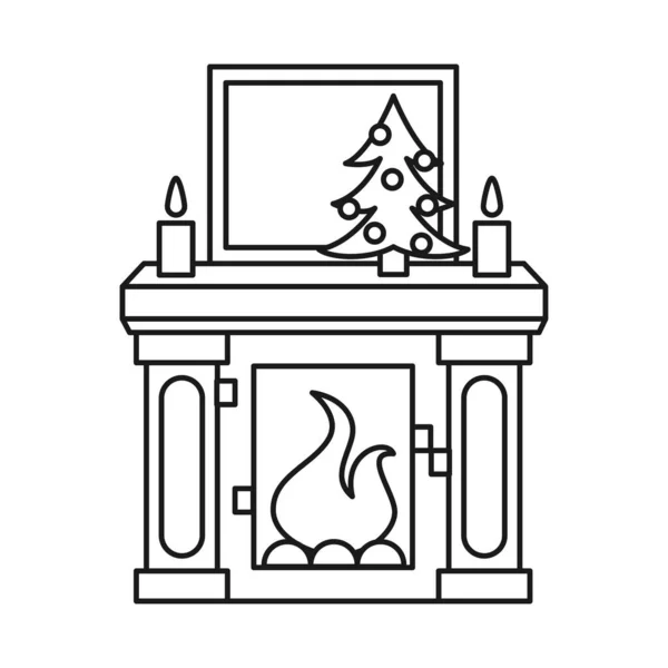 Line art zwart-wit kerstversierde open haard — Stockvector