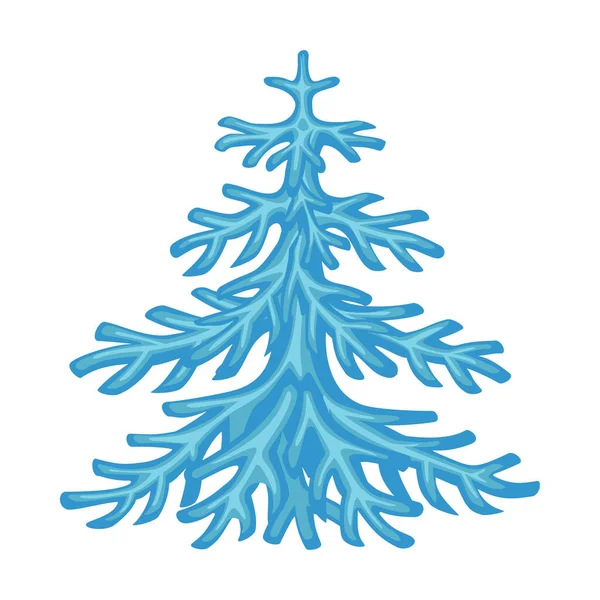 Cartoon blauwe sneeuw dennenboom vakantie beeldje — Stockvector