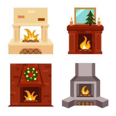 Renkli çizgi film, tatil süslemeleri, şömine seti.