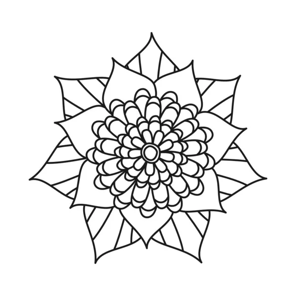 Schwarz-weißes Mandala wie Blume zum Ausmalen der Meditation — Stockvektor