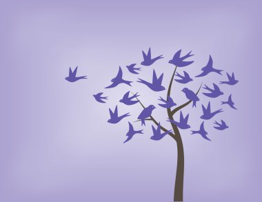 Swallow kuşların yapılan ağaç