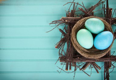 Bir yuvaya boyalı Paskalya yumurtaları