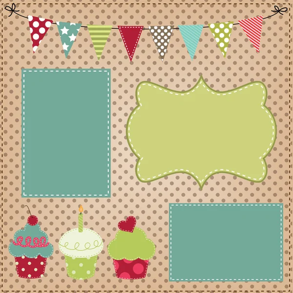 Gabarit Cupcake avec bunting ou drapeaux — Image vectorielle