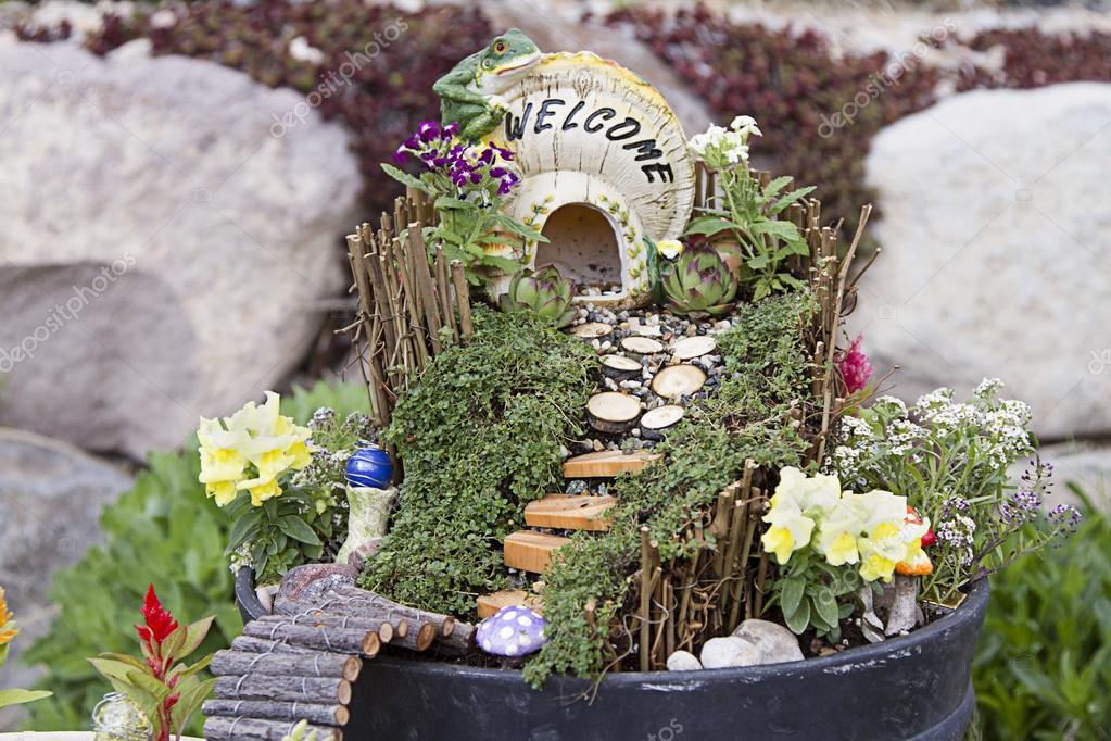 Fairy Garden In A Flower Pot Outdoors Stock Photo C Sjhuls 74264857