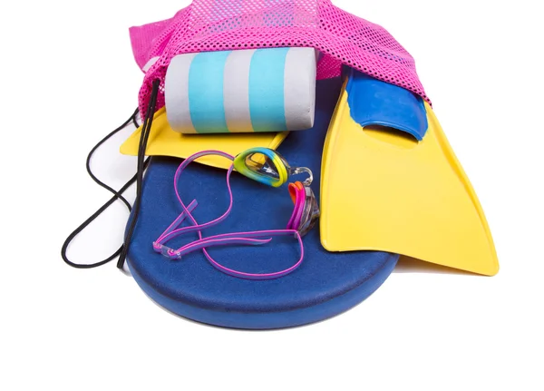 Swim team equiptment spilling out of a swim bag — Stock Photo, Image