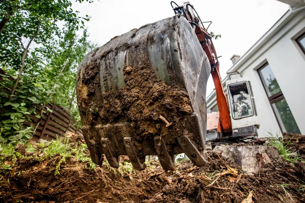 Industrial Heavy Duty Excavator Digging Construction Site Close Scoop Metal — Stock Photo, Image