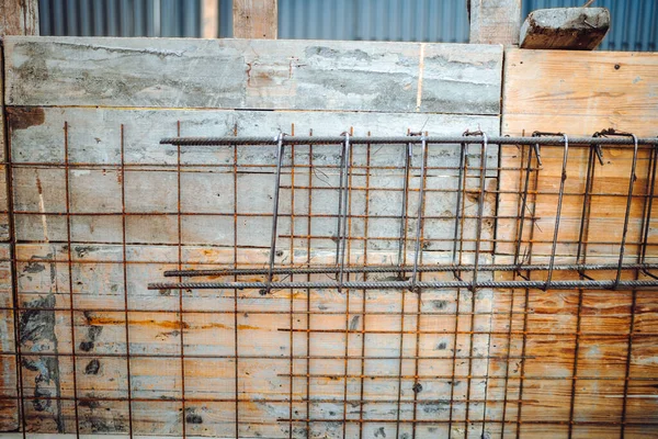 Oprichting Van Nieuwe Huis Gebouw Details Versterkingen Met Stalen Staven — Stockfoto