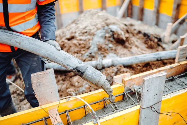 Construction Site Concrete Pouring Castings Reinforcing Steel Bars Construction Site — Stock Photo, Image
