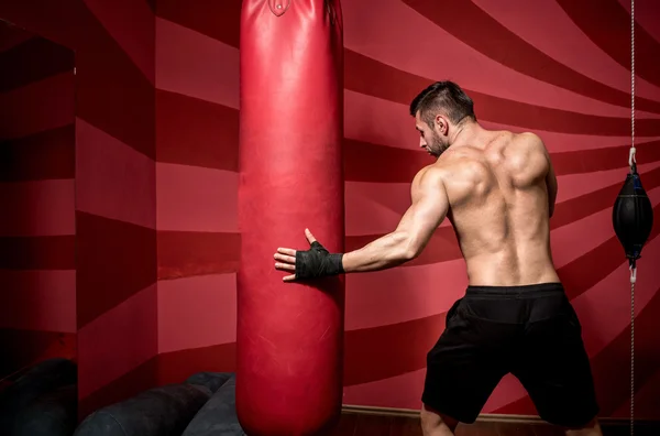 Portrait of determined professional boxer, getting ready for fight, training and practicing — Stock Photo, Image