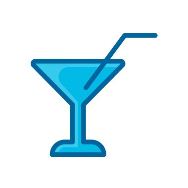 Beyaz arkaplanda izole edilmiş kokteyl camı ve saman simgesi vektör çizimi