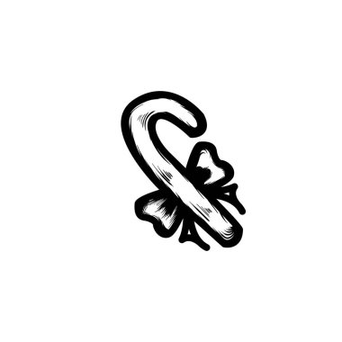 Noel şekeri ve yay el çizimi ikon vektör çizimi