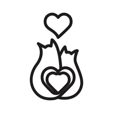 beyaz arkaplanda izole edilmiş kalp ikonu vektör illüstrasyonuna sahip kedi çift