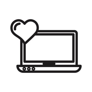 bilgisayar monitörü ve kalp ikonu vektör çizimi beyaza izole edildi