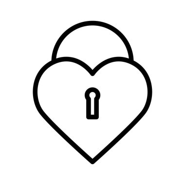 kalp şekilli asma kilit vektör çizimi, beyaz arkaplanda izole