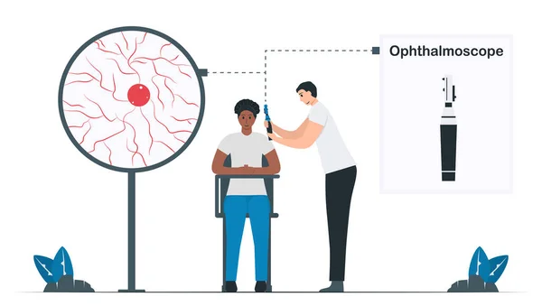 Doctor Uses Ophthalmoscope See Fundus Eyes Infographic National Glaucoma Awareness — Stock Vector