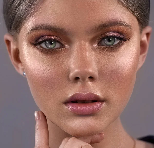 Bir Kadının Yüzüne Yakın Çekim Temiz Sağlıklı Cilt Güzel Makyaj — Stok fotoğraf