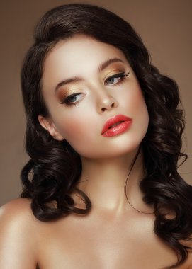 Visage. Evening Makeup. Stylish Woman with Golden Eyeshadows clipart