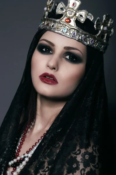 Face of Witch in Silver Crown with Jewels — Stock Photo, Image