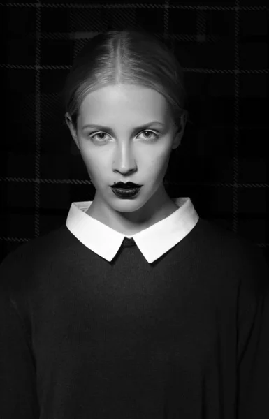 Studio Portrait of Strict Woman with White Collar — Stock Photo, Image