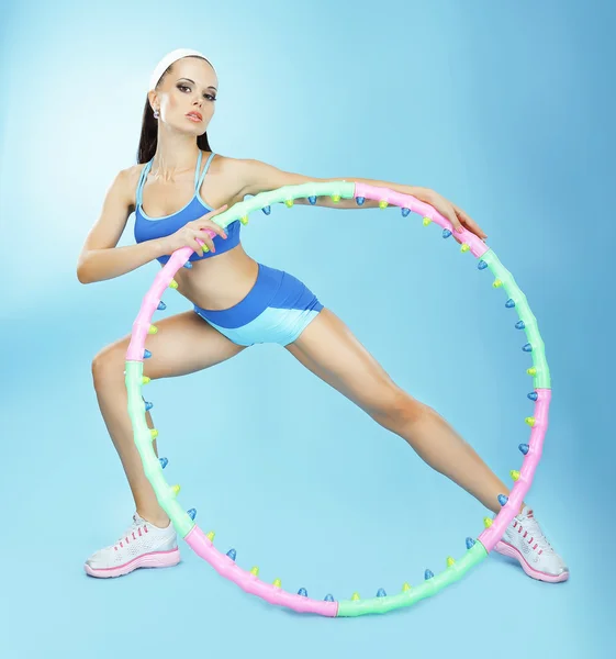 Gymnastics. Fit Woman with Hoop in Fitness Club — Stock Photo, Image
