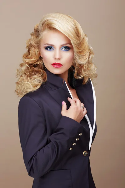 Charisma. Businesslike Woman Blonde in Blue Suit — Stock Photo, Image