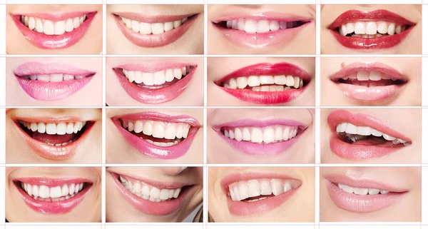 Lipsticks. Set of Women's Lips. Toothy Smiles — Stock Photo, Image