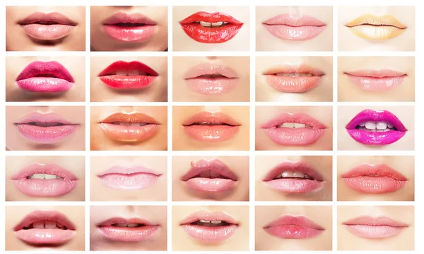 Multicolored Mouths. Set of Women's Lips. Bright Makeup & Cosmetics — Stock Photo, Image