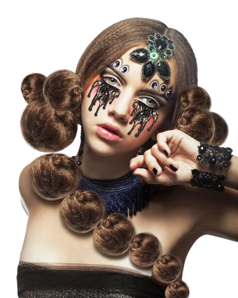 Fantasie. Fantasievolle Frau mit kreativem Make-up und Tränen — Stockfoto