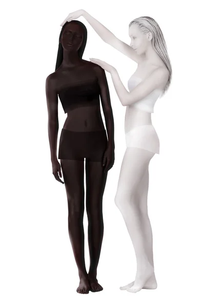 Bodypainting. Fantasy. Two Women Painted Black and White — Stock Photo, Image