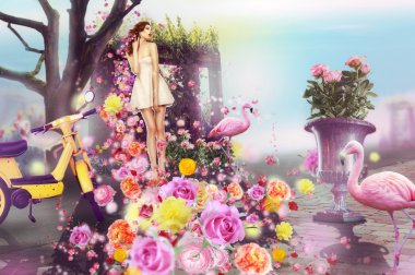 Yaratıcı kavramı. Görsel Sanatlar. Kadın ve çiçek