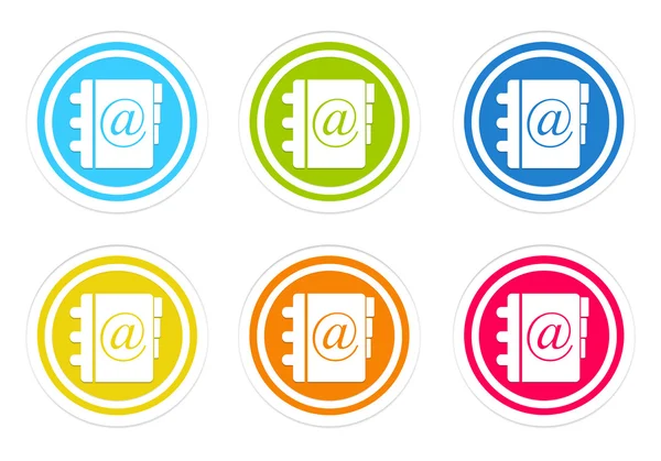 Set of rounded colorful icons with address book symbol — Stock Photo, Image