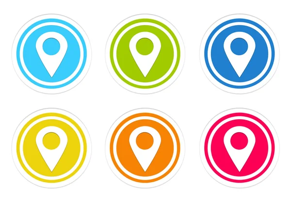 Set di icone colorate arrotondate con marcatori sul simbolo mappe — Foto Stock