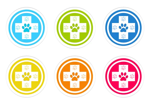 Set of rounded colorful icons with veterinary symbol — Stock Photo, Image