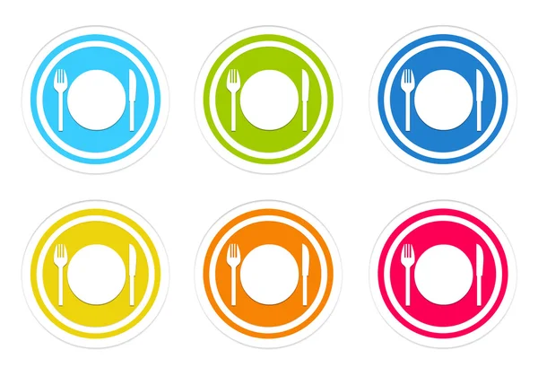Uppsättning av rundade färgglada ikoner med restaurang symbol — Stockfoto