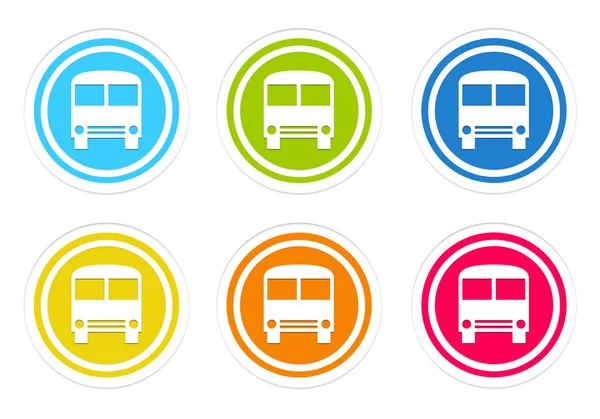 Set van afgeronde kleurrijke pictogrammen met bus symbool — Stockfoto