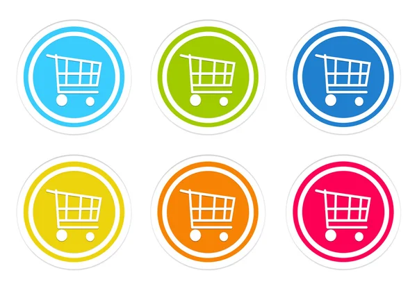 Conjunto de iconos de colores redondeados con símbolo de carrito de compras —  Fotos de Stock