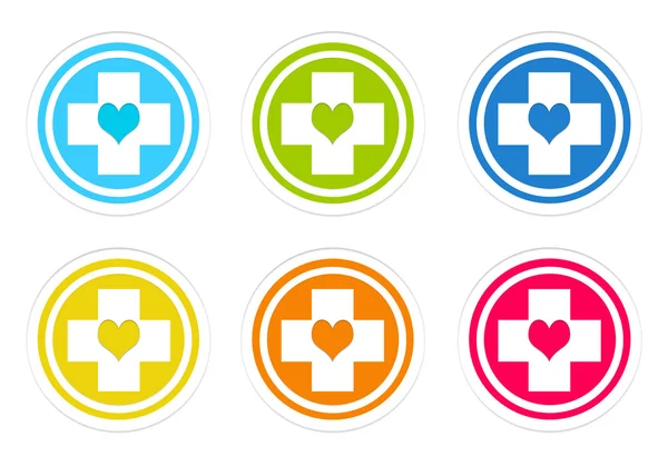 Sada kulaté barevné ikony s lékařskou symbolem — Stock fotografie