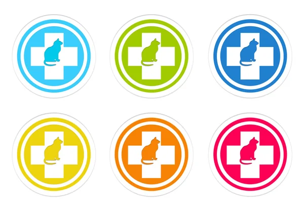 Conjunto de iconos redondeados de colores con símbolo veterinario y gato —  Fotos de Stock