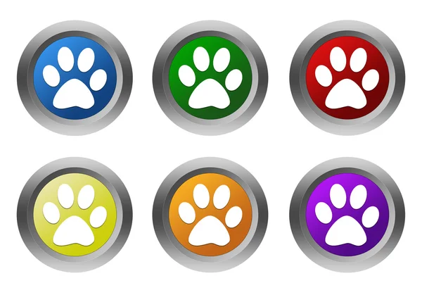 Set of rounded colorful buttons with pet footprints symbol — Stock Photo, Image