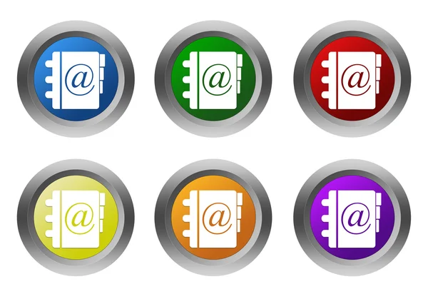 Set di pulsanti colorati arrotondati con simbolo rubrica — Foto Stock