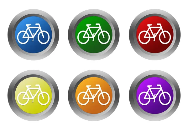 Set of rounded colorful buttons with bicycle symbol — Stock Photo, Image