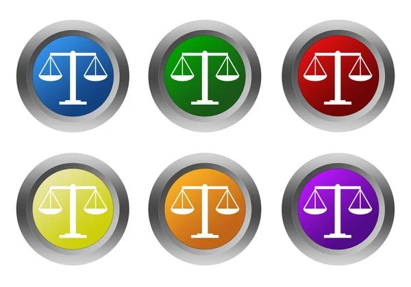 Set of rounded colorful buttons with legal symbol — Stock Photo, Image